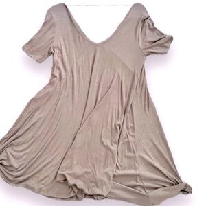SIMI SUE Khaki Olive Green Flowy V Neck & Back Tunic Top